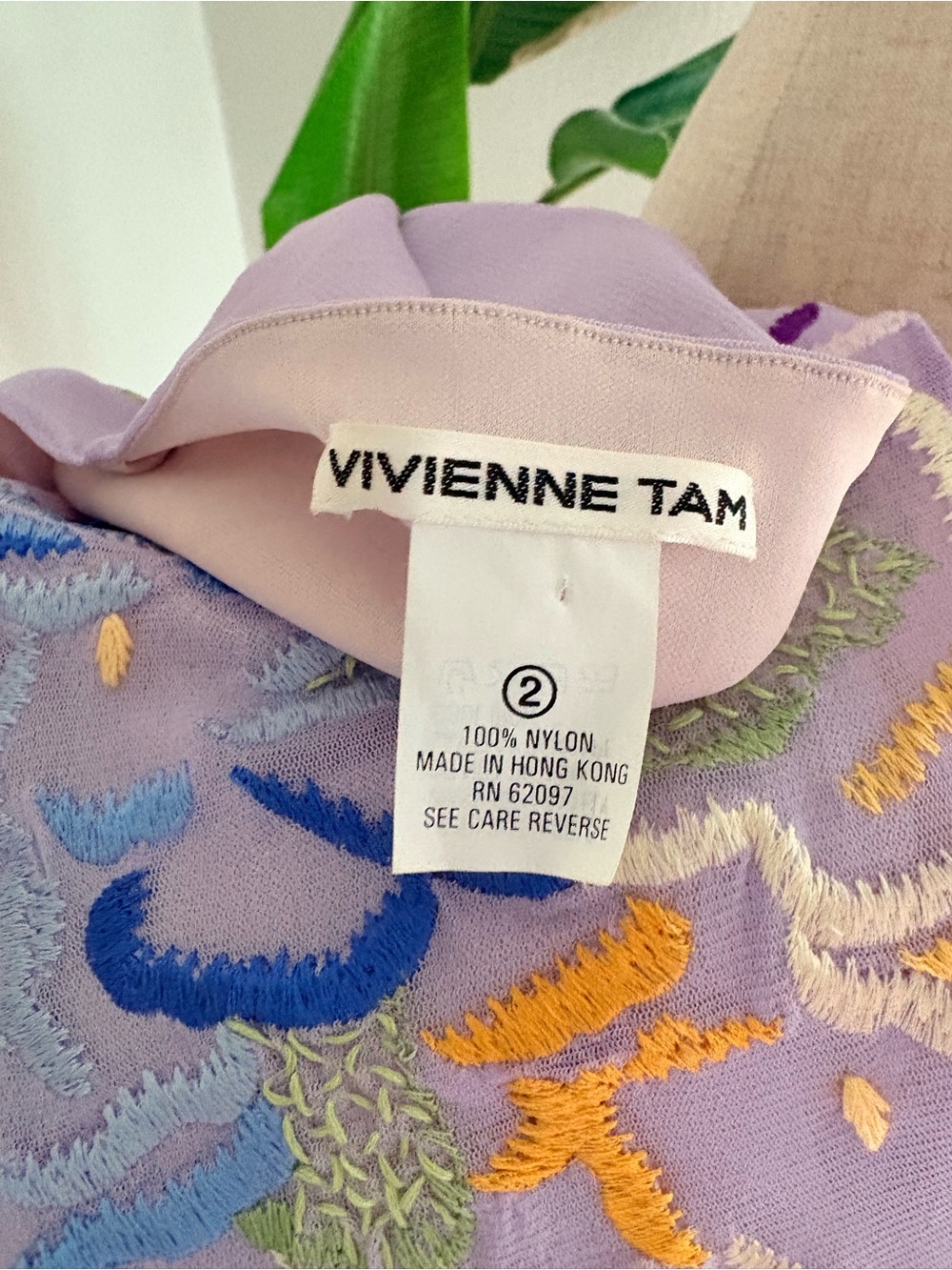 Vivienne Tam VTG Sheer Mesh Embroidered Floral Tank Top Shirt 90s Rare Purple 2 - Picture 12 of 15